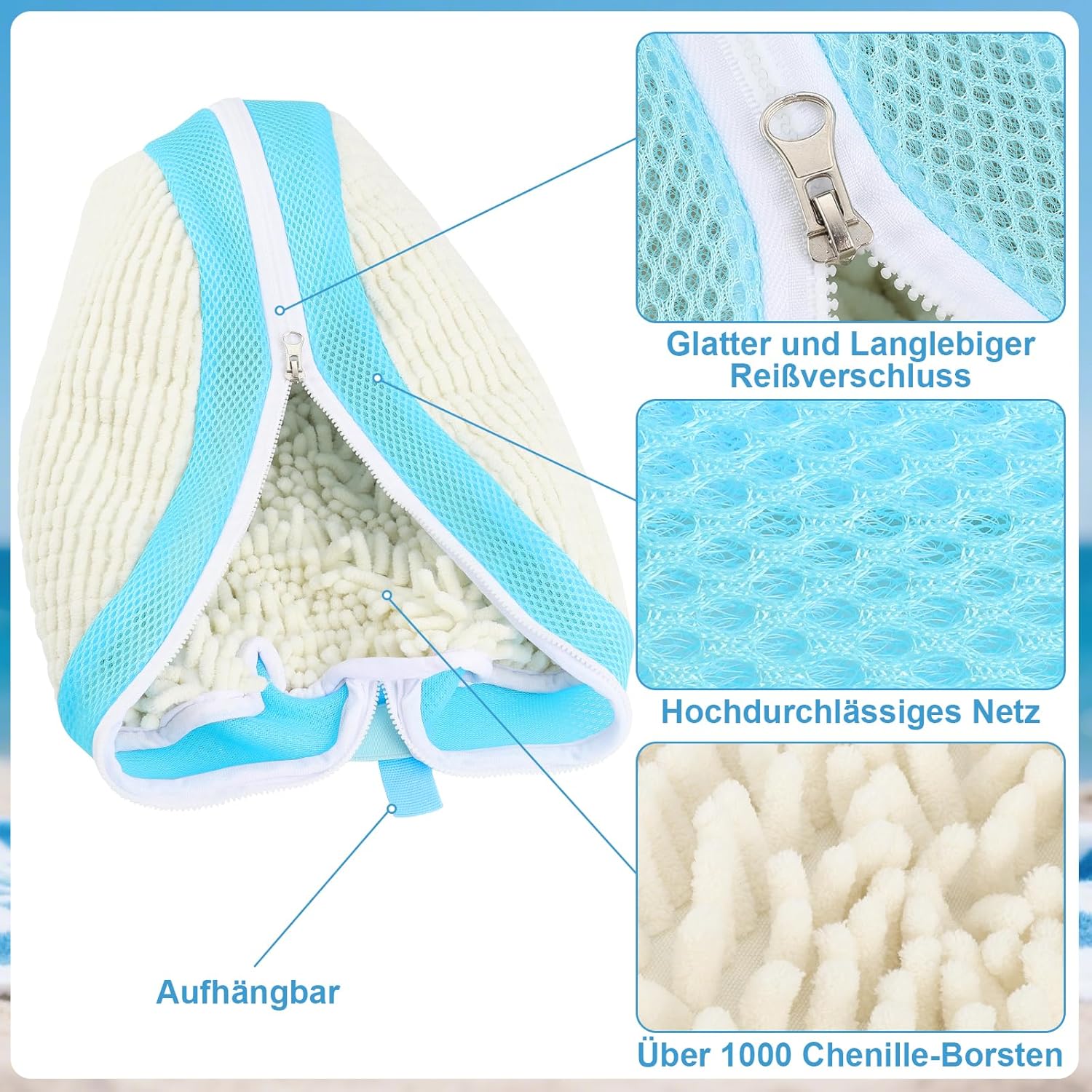 Pack of 2 Shoe Wash Bags, Washing Machine, 40.5 cm x 27 cm, Reusable Shoe Bag, Laundry Bag, Large with Zip, Laundry Bag, Shoes Large for Washing Machine (White + Blue)