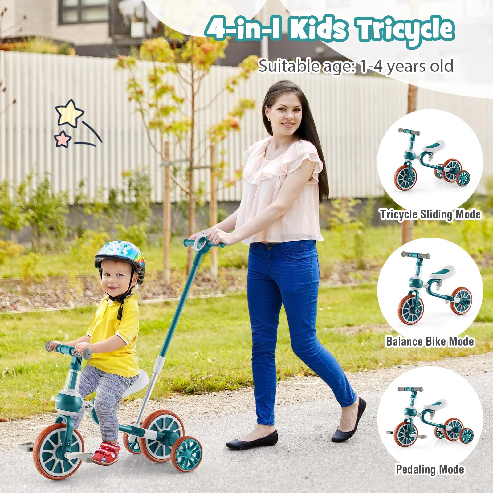 SOARS Triciclo Bebé Escalable 4 en 1, Draisienne Niño & Niña 1 año+ (Verde)