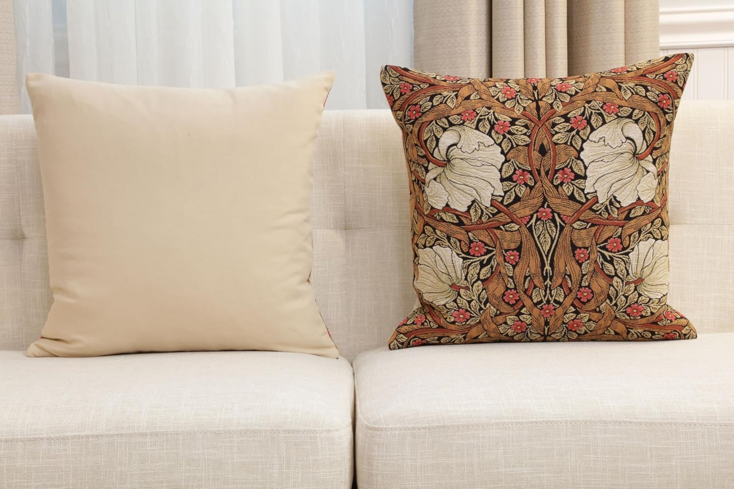 Charlotte Home Furnishings Pimpernel Tobacco Brown Floral Throw Pillow Cover 18” x 18” – Botanical Tapestry Cushion Cover for Sofa or Bed | Jacquard Woven in Europe | Insert Not Included