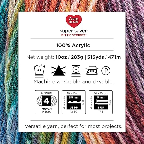 Miniatura 6 de Red Heart Super Saver Bitty Stripes Lollies - Ovillo de lana de rayas  Paquete de 2 unidades de 9.98 oz10 onzas  100% acrílico  #4 peinado (mediano)