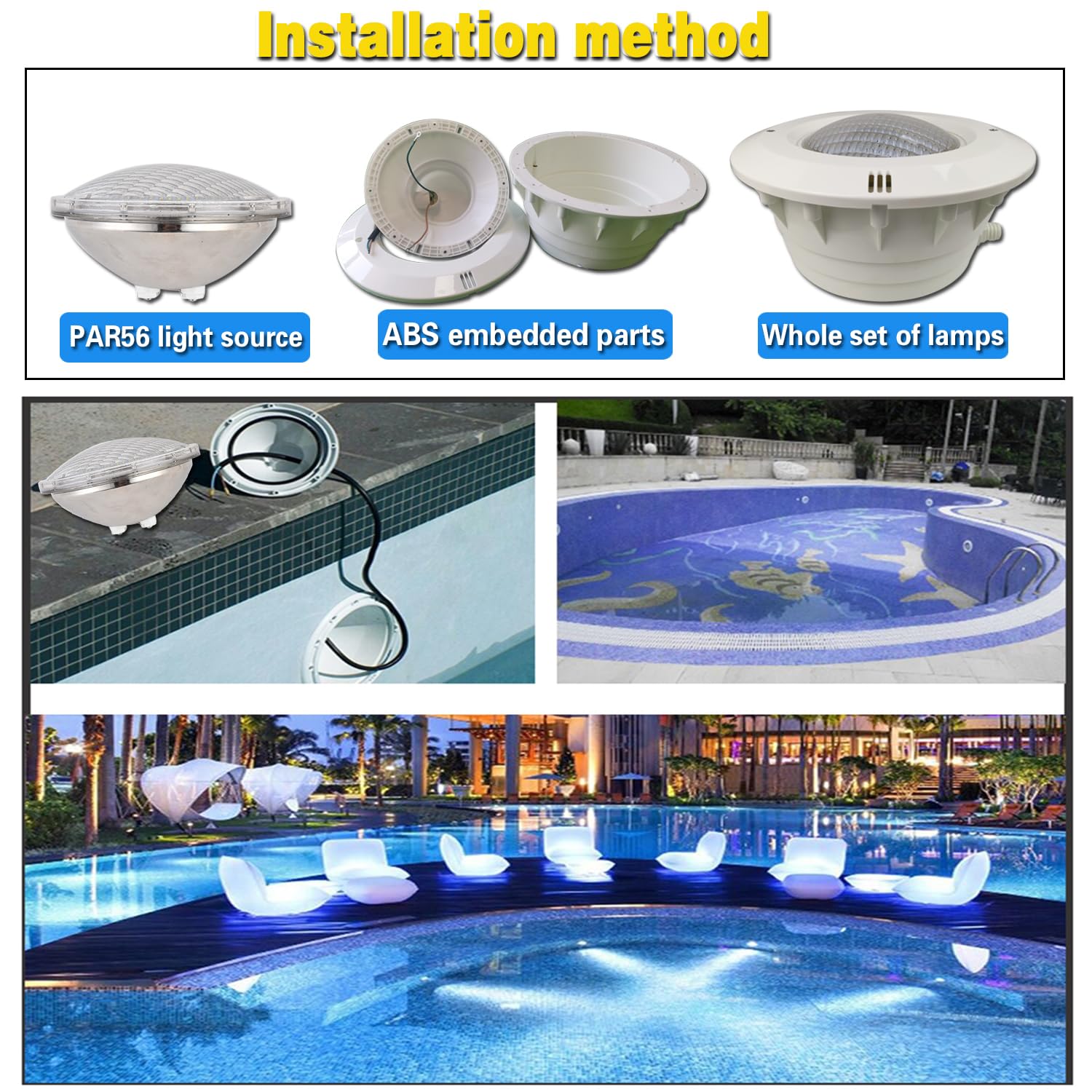 BARCELONA LED Faretto LED Piscina Sommersibile PAR56 24W 12V AC, Luce Calda e Fredda, IP68, Acciaio Inossidabile, Lampada LED per Piscina, Risparmio Energetico e Sicurezza Sott’Acqua