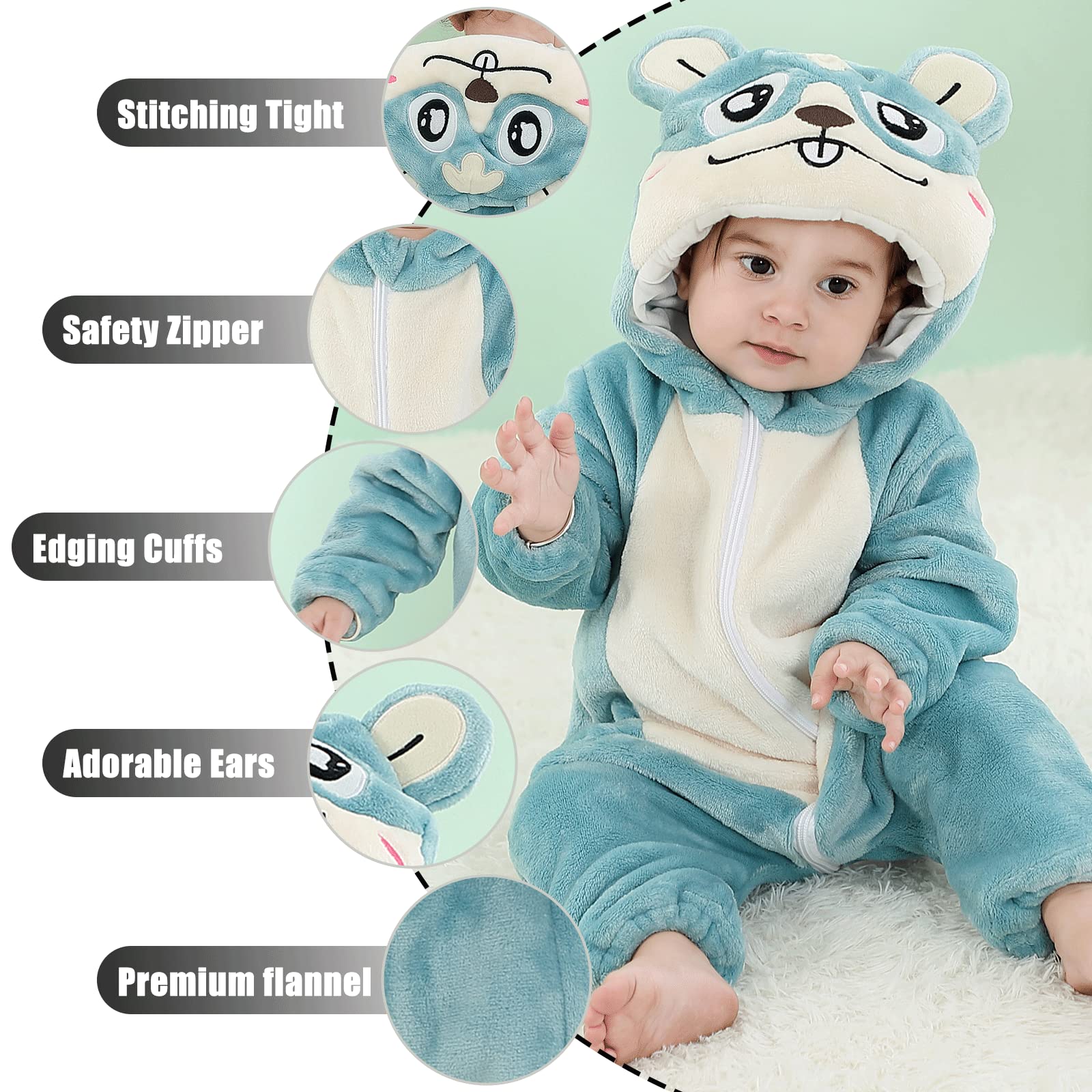Unisex Bambino Inverno Pagliaccetto Coniglio Tigre Cucire Animale Stile Flanella Cosplay Halloween Costume Attrezzatura