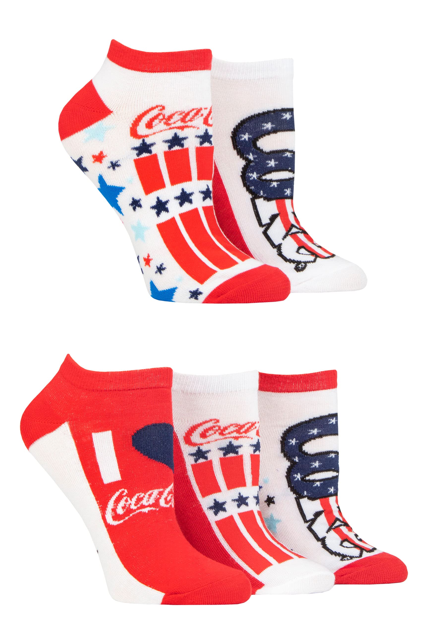 Coca-Cola Women's Multi Stars And Stripe Shoe Liner Socks Pack Of 5 4-8