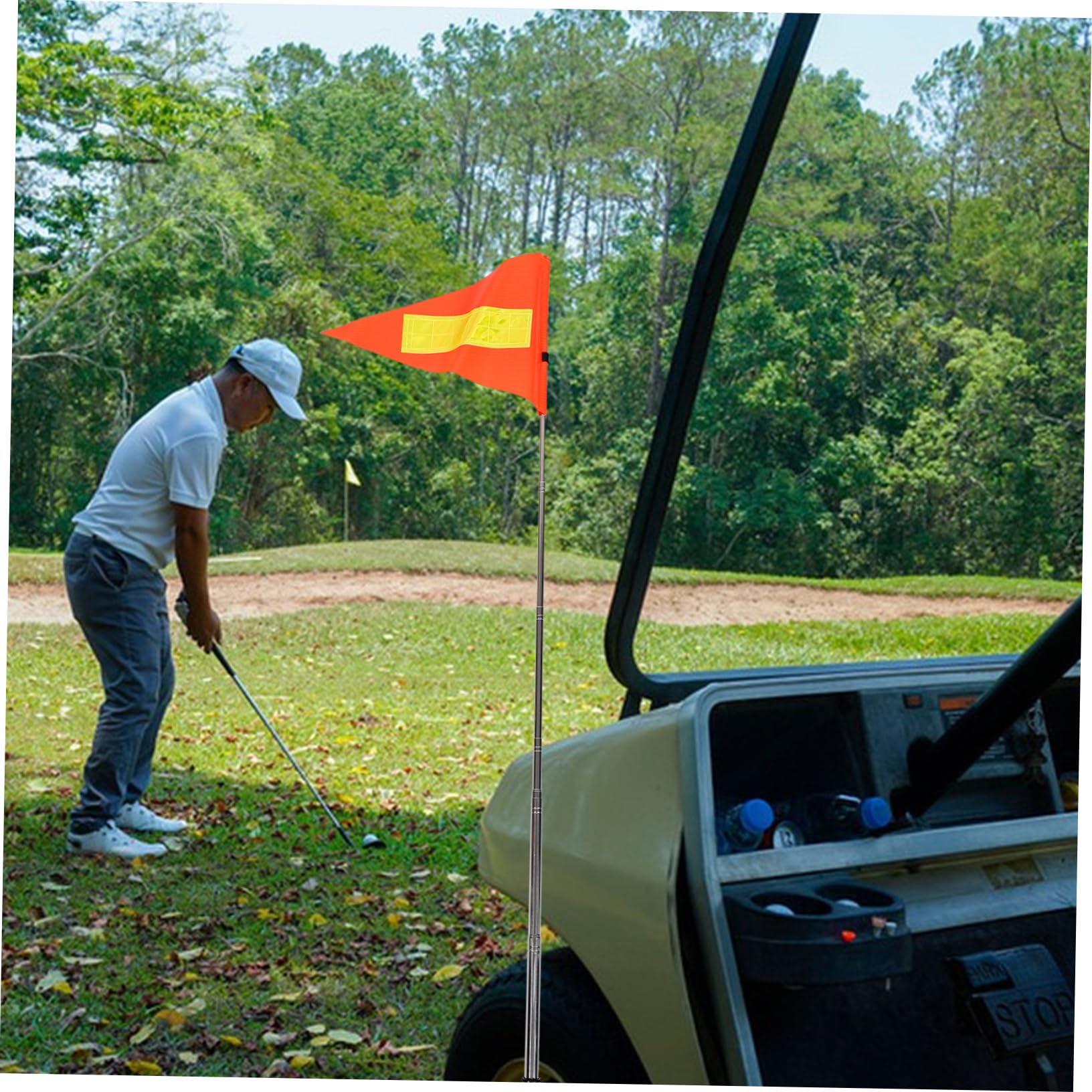 Didiseaon Fanion Rétractable Drapeau Pôle Réfléchissant Triangulaire Sécurité Golf Perche Télescopique Fibre De Verre Visibilité Ajustable Poteaux Acier Inoxydable Orange