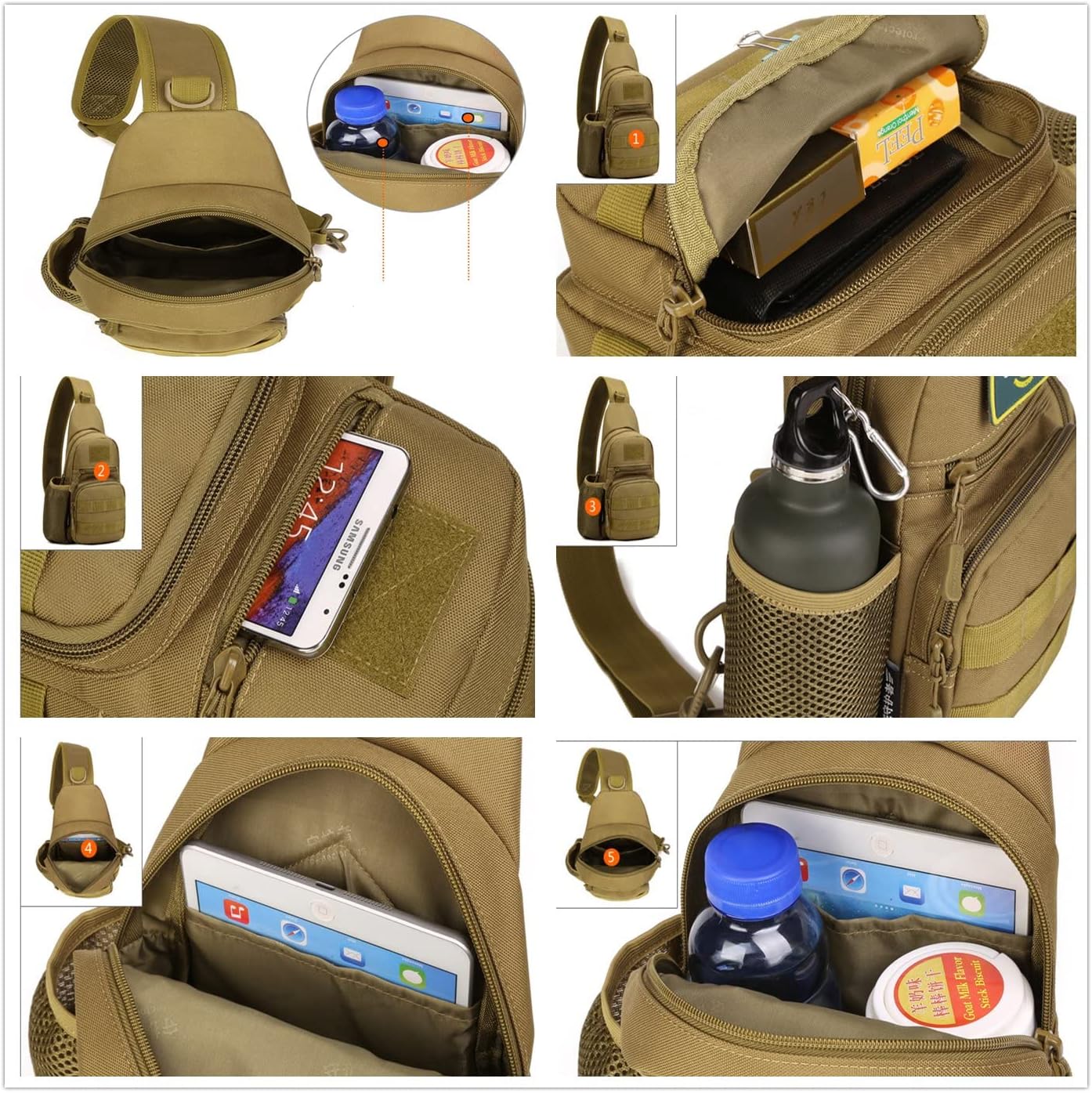 UNISTRENGH Tactical Sling Bag Chest Pack Molle Daypack iPad Mini Military Shoulder Bag Crossbody Duty Gear Backpack (Jungle Camouflage)
