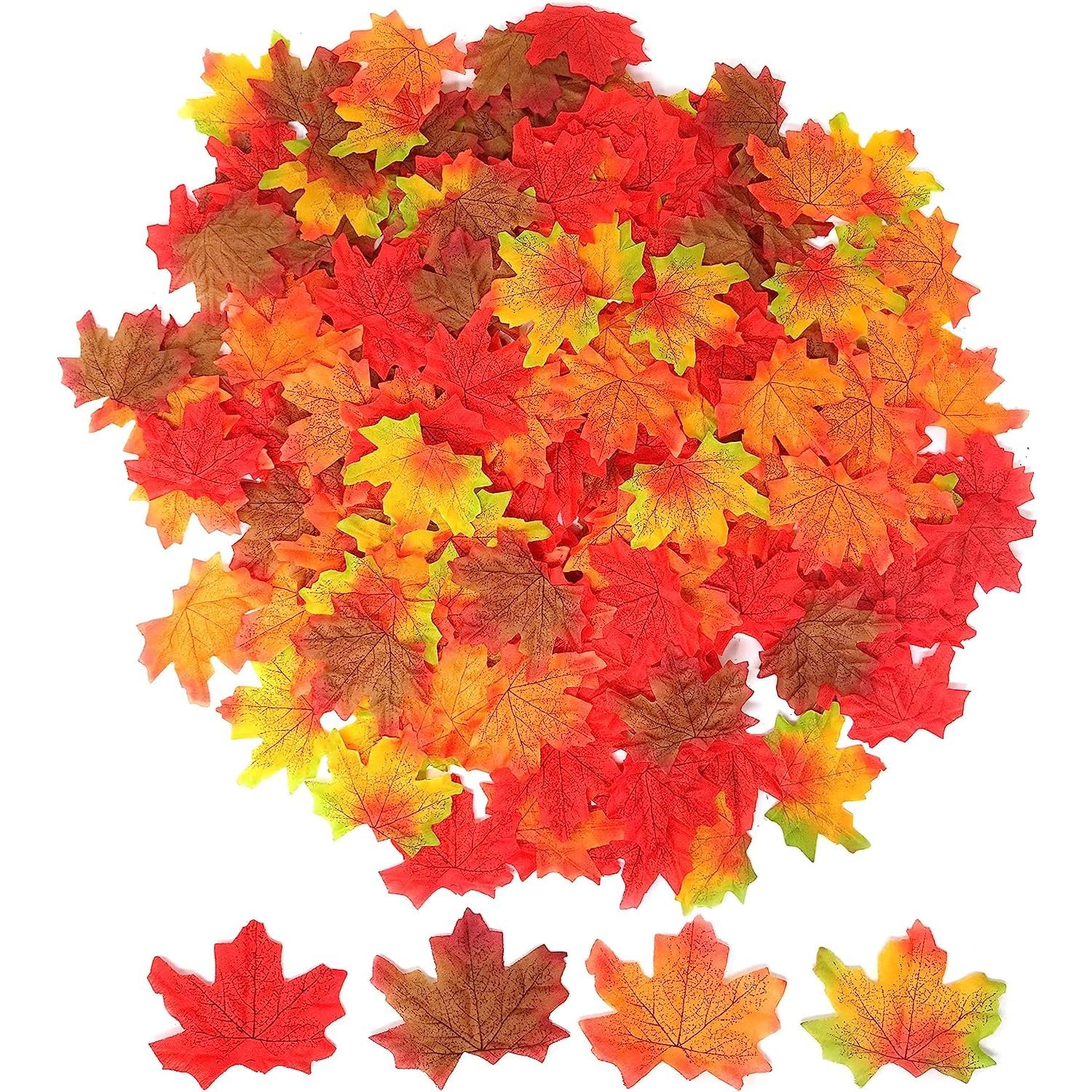 Goodern 300 PCS Fall Artificial Maple Leaves Set,Thanksgiving Day Multicolored Mixed Autumn Leaves Decorations Pumpkins Thanksgiving Day Home Maple Leaves Party Supplies DIY Crafts Wedding Ornament