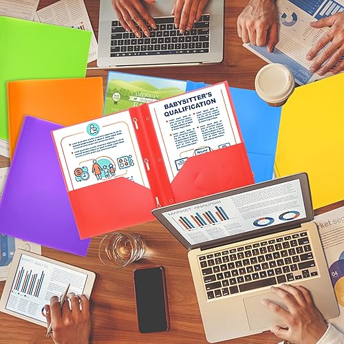 Miniatura 6 de Paquete de 6 carpetas de plástico con bolsillos y puntas, carpetas de bolsillo multicolor con puntas, 2 bolsillos y 3 puntas para escuela,