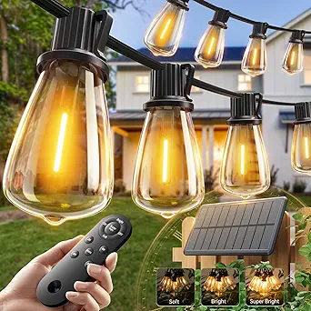 addlon 52 FT Solar String Lights with Remote & USB Port, Waterproof Outdoor/Indoor LED Lights (16+1 Shatterproof Bulbs)