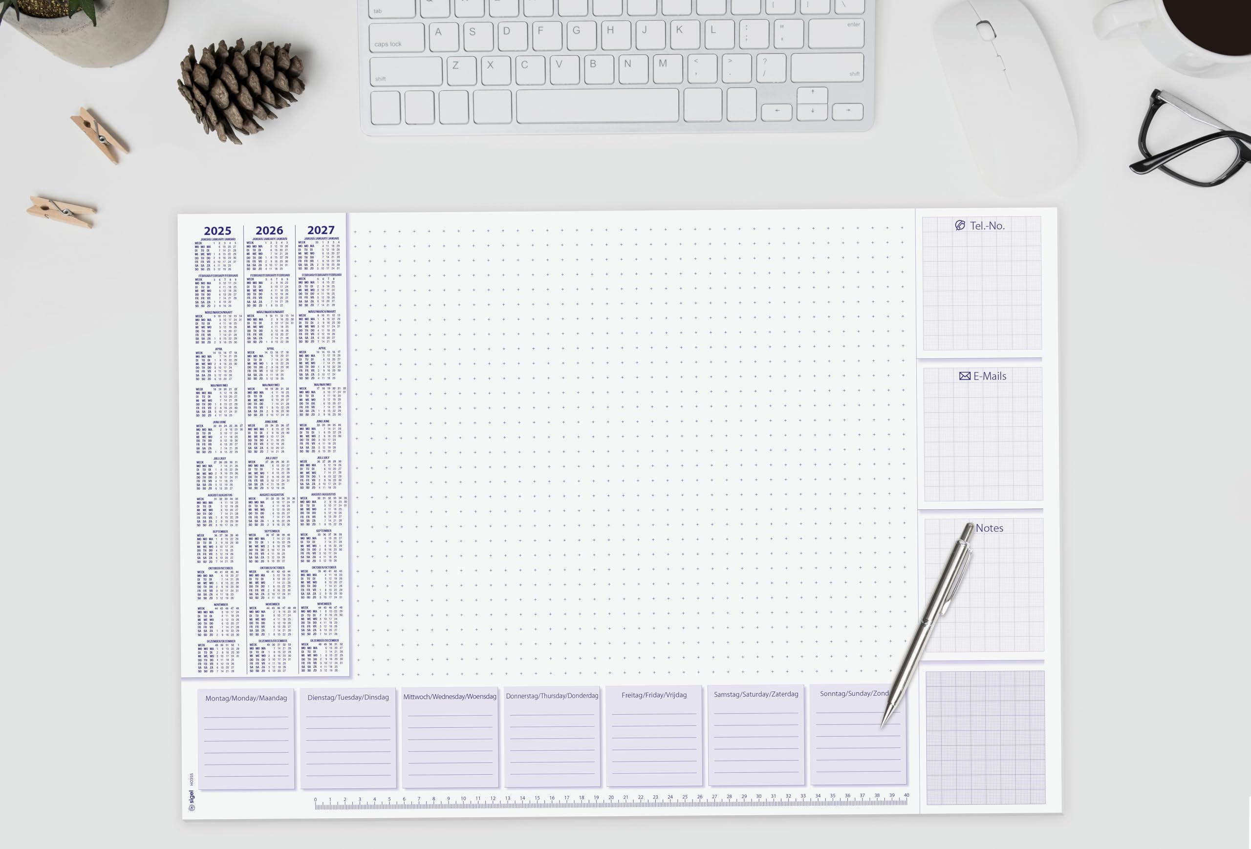 SIGEL HO355 Sottomano da scrivania di carta, con calendario 3 anni, Lilac, A2 (59,5 x 41 cm), 30 fg., 5 pezzi