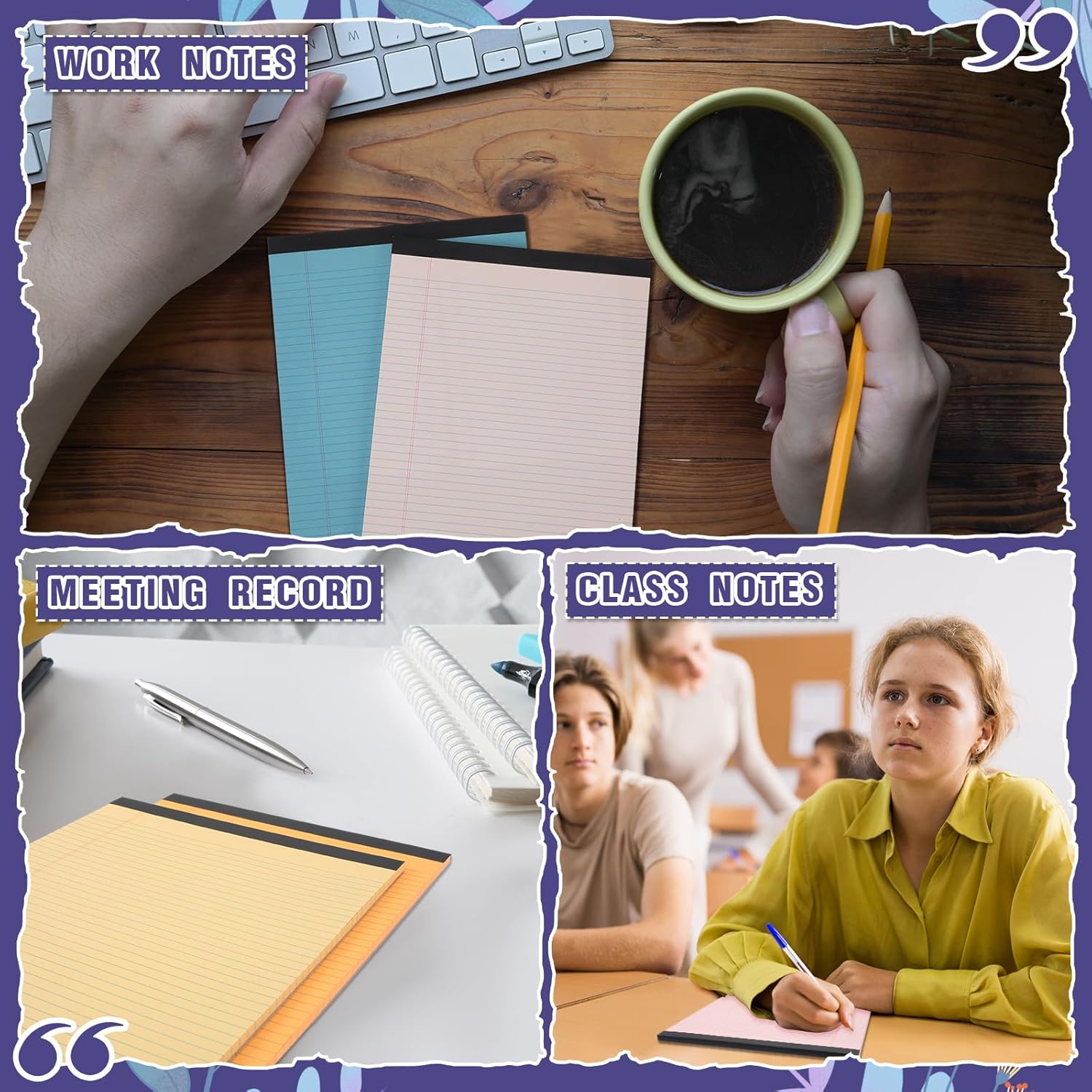 Lincia 24 Pcs 5" x 8" Small Legal Pads Colored Lined Note Pads Narrow Ruled Writing Notepads 50 Sheets Per Micro Paper Notebook Lined and Perforated for College Office Supplies (Bright Colors)