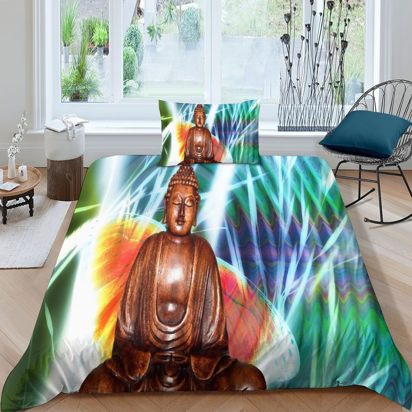 Ensemble de lit Bouddha parure de couette 3 pièces microfine avec couvre-lit taie d'oreiller adulte