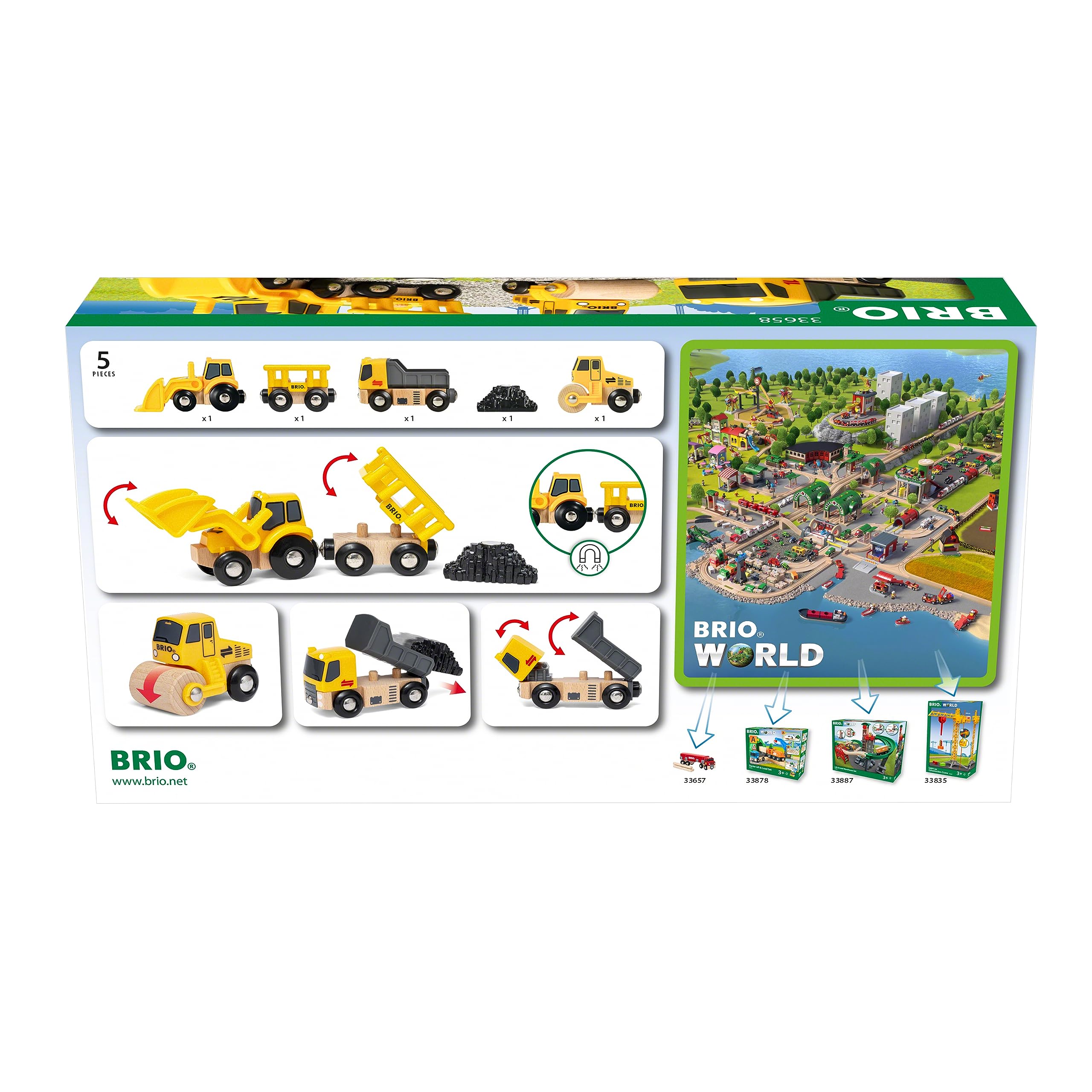 BRIO World 33658 Baustellenfahrzeuge - Ergänzung Holzeisenbahn - Empfohlen ab 3 Jahren