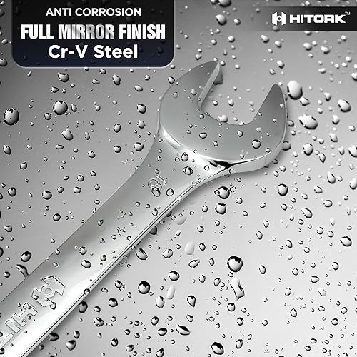 Miniatura 7 de HITORK Juego de llaves de 32 piezas SAE y métricas, 20 estándar y 12 llaves combinadas rechonchas, acero Cr-V de 12 puntos, acabado de espejo de 15