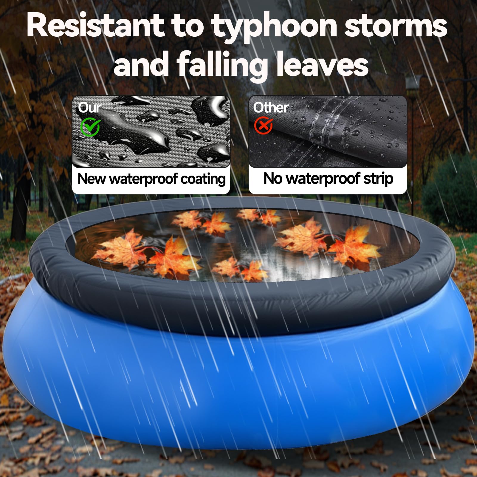 Cubierta de piscina redonda para piscinas hinchables de 457 cm, resistente al desgarro, tela Oxford, lona para piscina, redonda, resistente al viento, resistente a las hojas, resistente a los