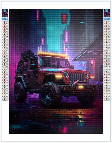 GP Wrangler Cyberpunk - Kit de pintura de diamantes para adultos, pintura con diamantes redondos para regalo, decoración de pared de 8 x 12 pulgadas