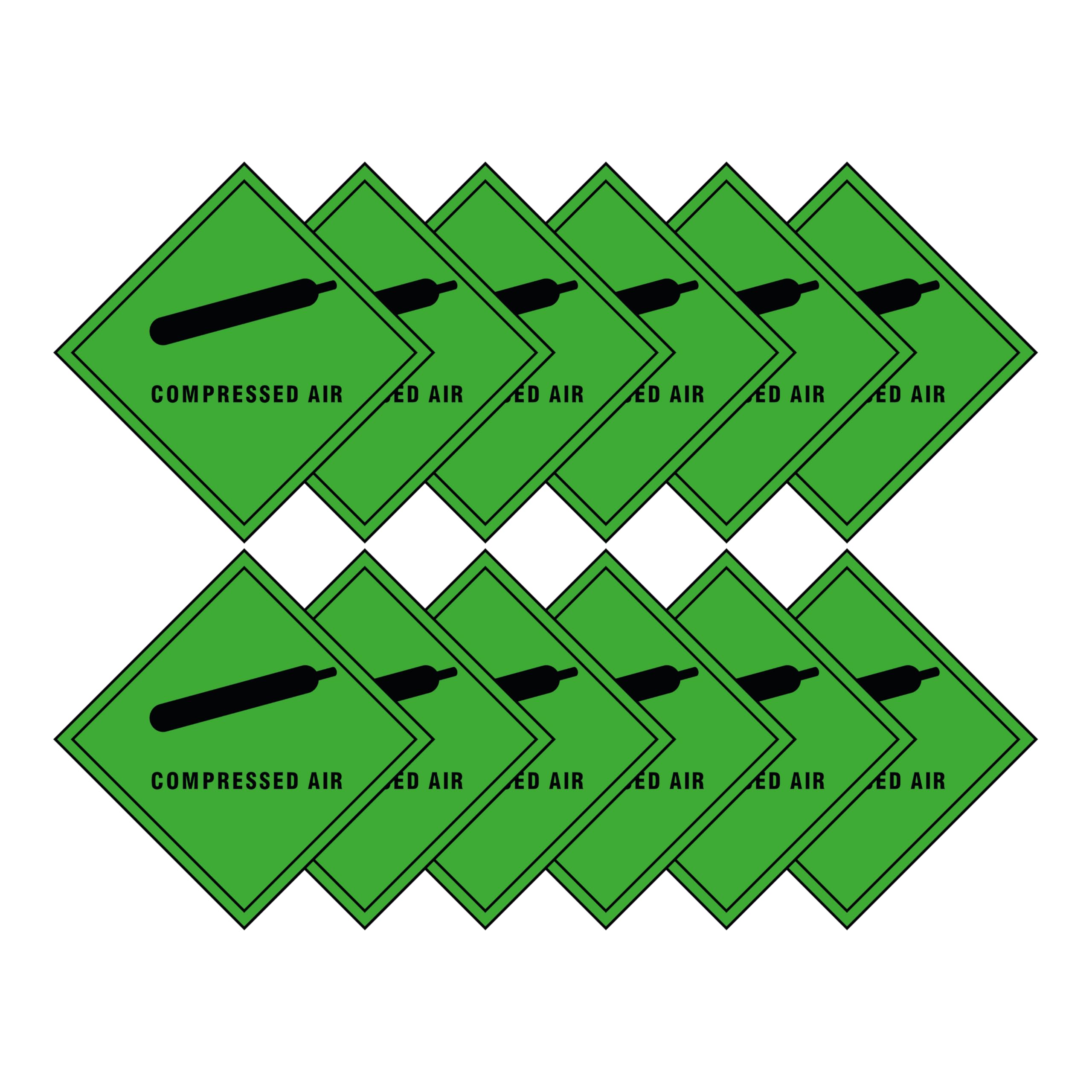 Compressed Air Hazard Diamond Multi Pack 100mm x 100mm Strong Adhesive Vinyl Stickers for Safety (12)