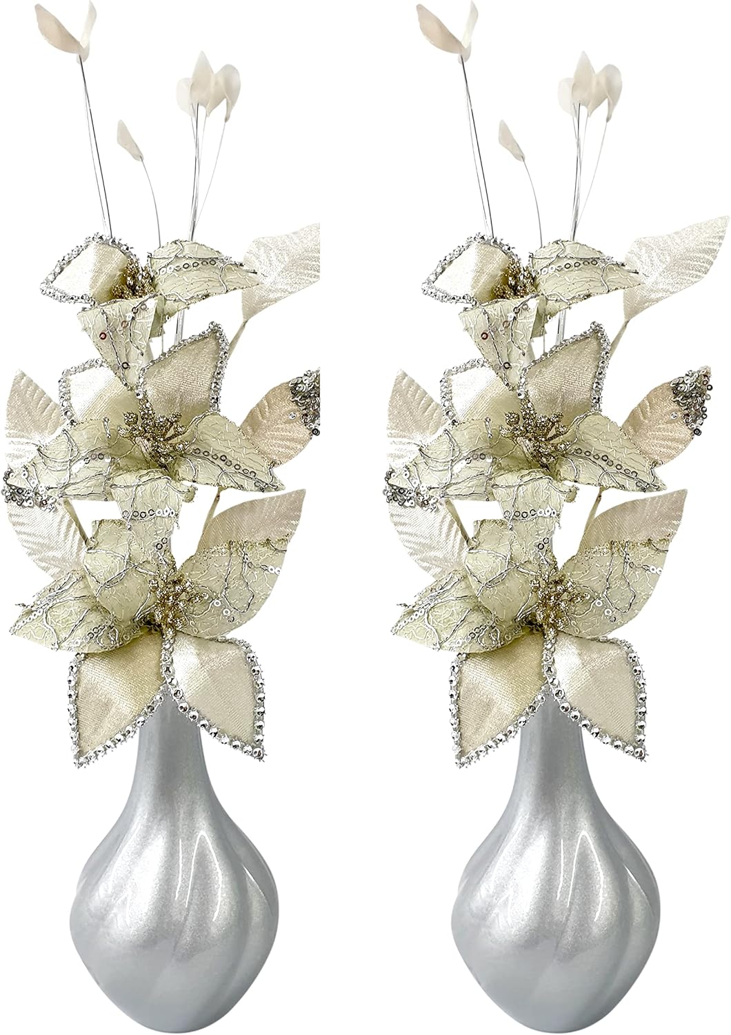 Ornament for Home Decor Silver Grey Vase with Diamante Flower