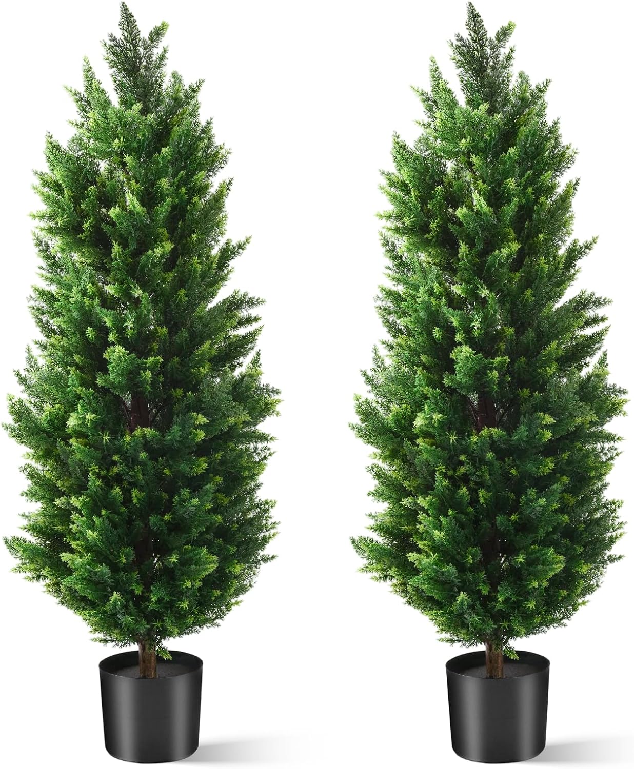 4FT Artificial Topiary Cedar Trees 2 Set, Fake Trees Outdoor Indoor UV Resistant Faux Bushes Artificial Shrubs for Garden Home Front Door Office Decor