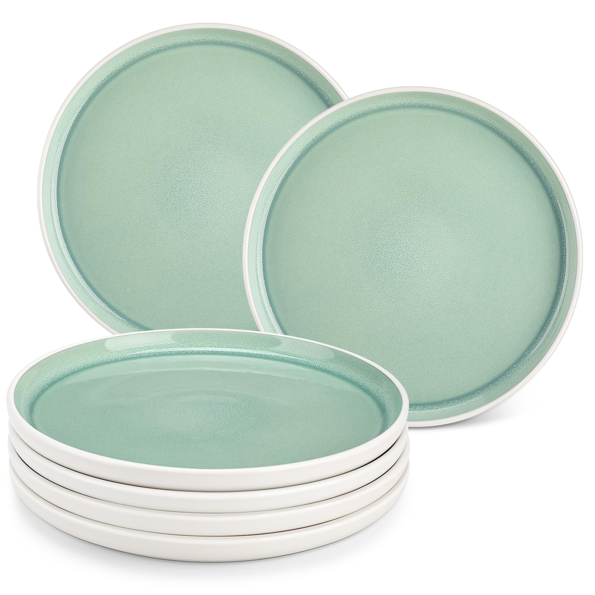 Assiettes plates en grès vancasso ELBA | Lot de 6 assiettes vertes de 26 cm pour table chic