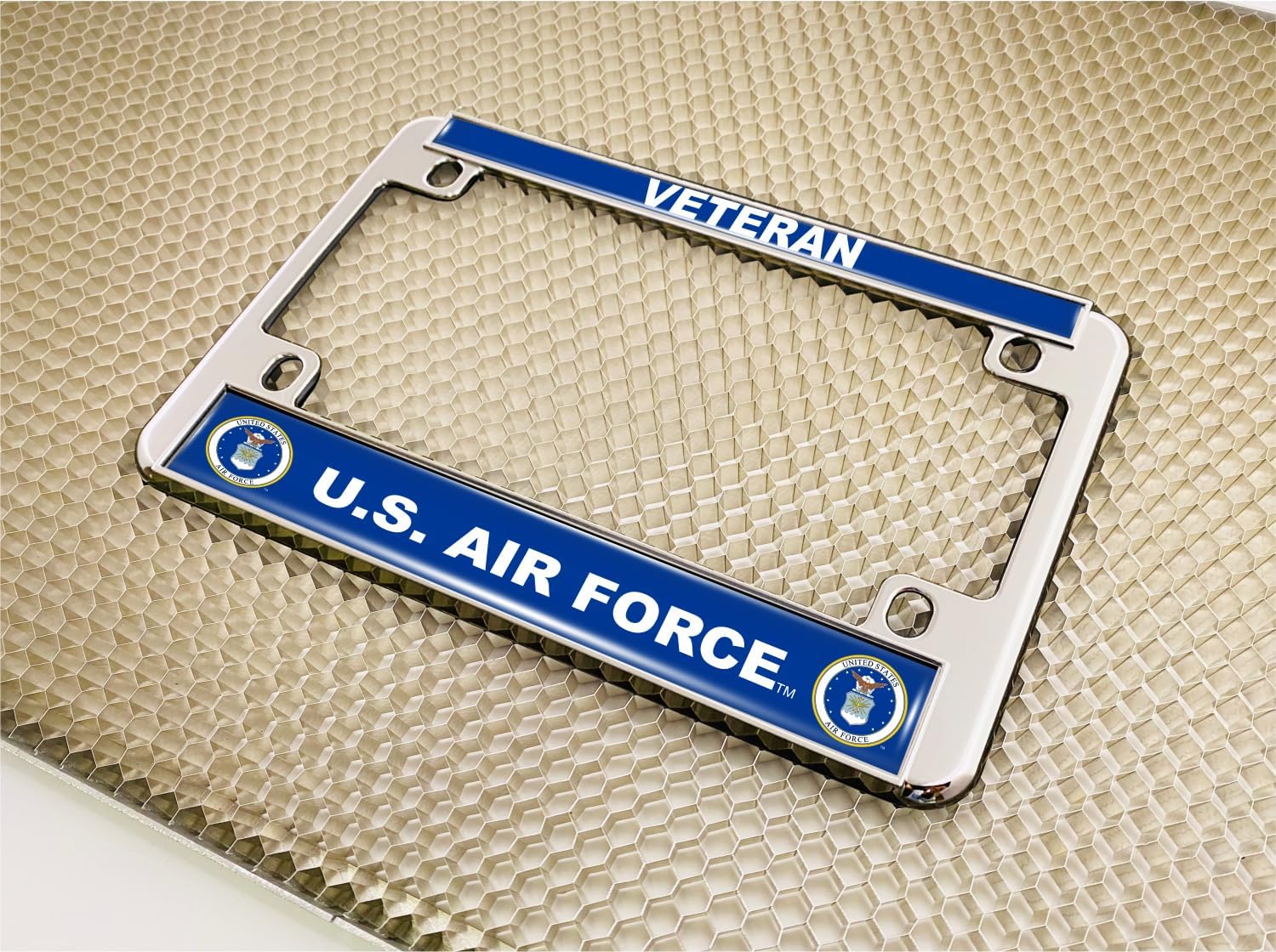 [Officially Licensed Product] - Motorcycle Metal License Plate Frame with U.S. Air Force Veteran, USAF Design - Chrome