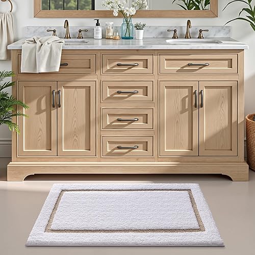 Miniatura 8 de LUMI Tapetes de baño blancos para baño, antideslizantes, absorbentes, suaves, esponjosas, lavables, clásicas, ideales para suelo, bañera de ducha,