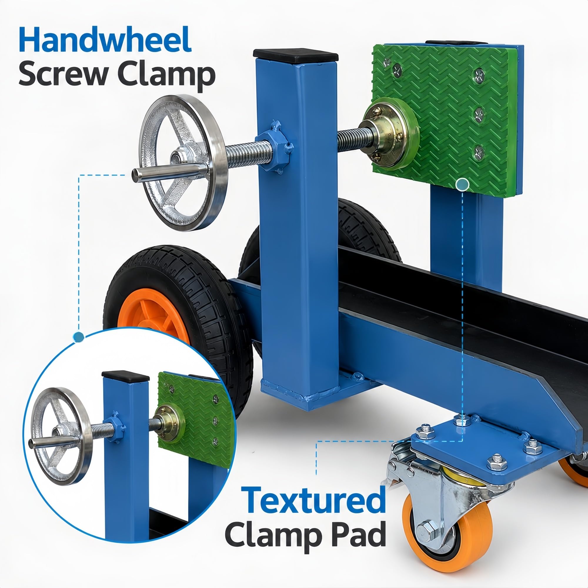 Vier-Rad Plattenwagen for Glas, Steinplatten und Türen | Klemmung mit Handrad und Gummiauflage for Plattentransport in der Werkstatt(Blue)