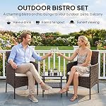 Ensemble de Mobilier de Patio en Osier Outsunny de 3 Pièces, Ensemble Bistro en Rattan avec 2 Chaises de Patio, Table en Verre à 2 Niveaux, Coussins, Mobilier de Conversation Extérieur pour Porche, Balcon, Beige
