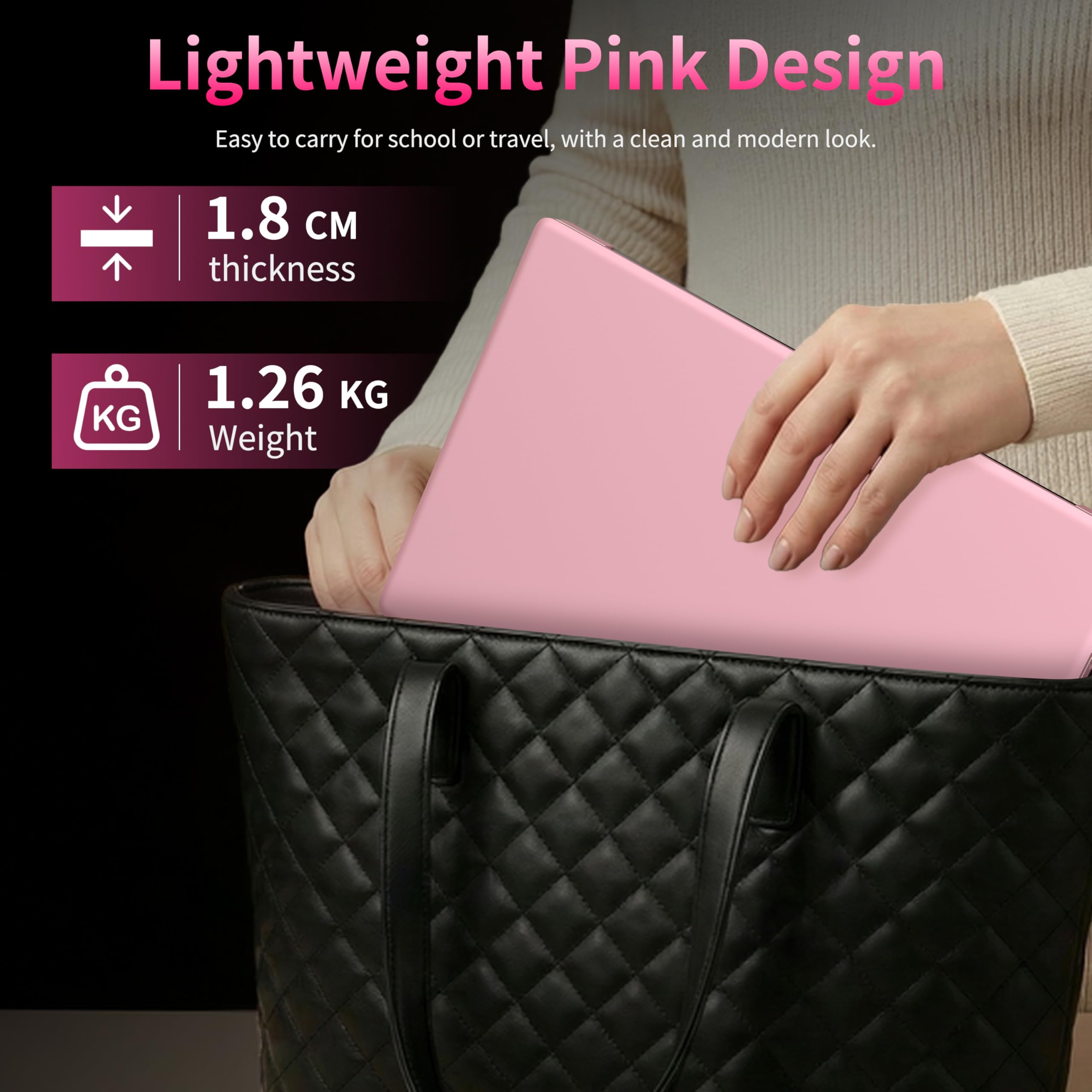 Amita 14 Inch Lightweight Laptop for Everyday Use, Full HD Display, 8GB Memory & 512GB Storage, Pink Portable Notebook for Study, Home and Travel — view 5