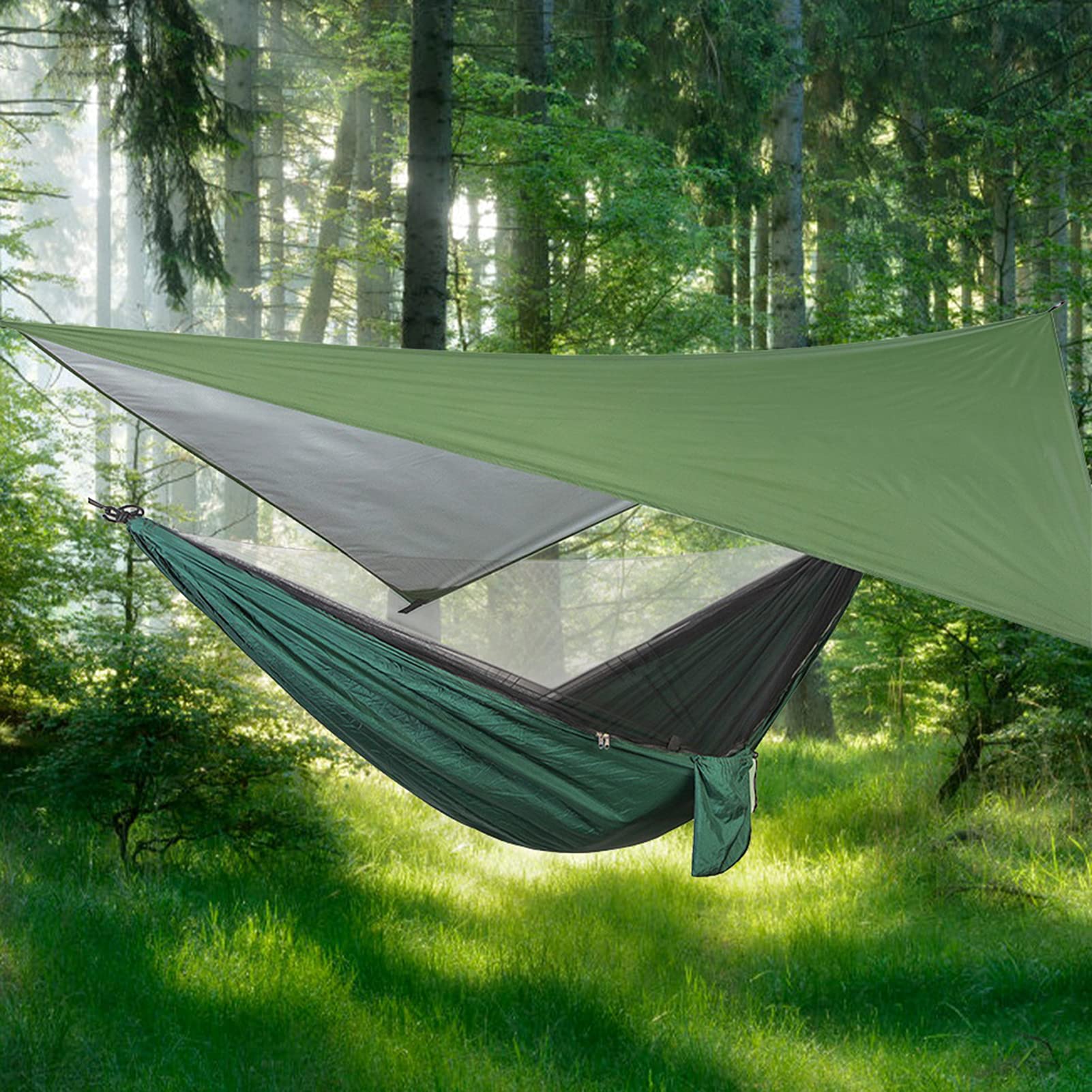 Yosoo Health Gear Amaca Portatile, Amaca Sospesa in Nylon con Zanzariera e Tettoia, Carico 300 Kg 290 X 140 Cm, Doppia Cerniera 3 Cuciture Ad Ago, per Campeggio, Viaggio, Giardino, Cortile