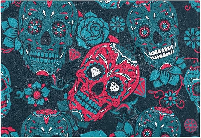 ALAZA Sugar Skull Mexican Day of Dead Bath Mat for Bathroom Rugs Rectangle Carpet for Shower, Fluffy Absorbent & Machine Washable