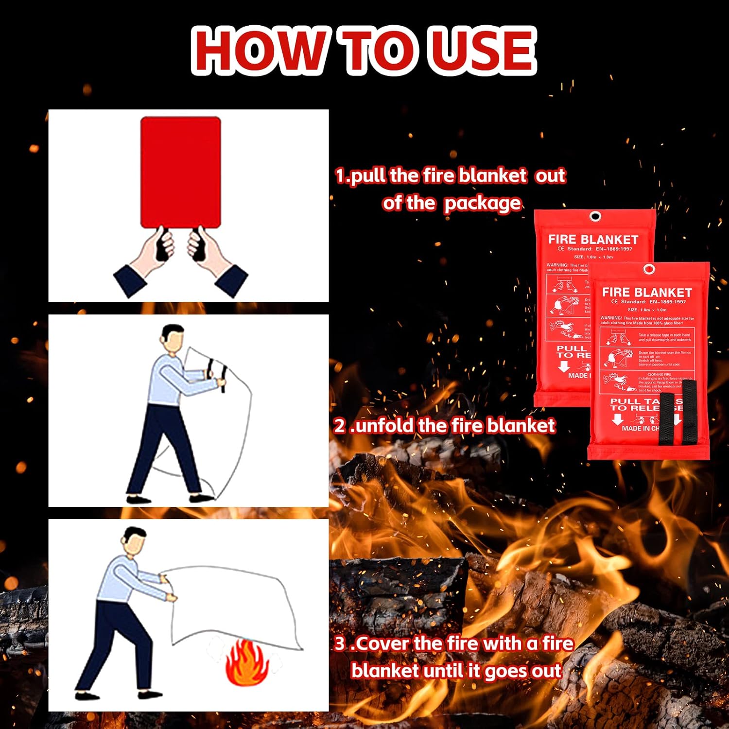 Macarrie 6 Pack 39” x 39” Fire Blanket Emergency for Home and Kitchen Safety Suppression Blanket Fiberglass Fireproof Survival for Fireplace Car Office Camping (Red)
