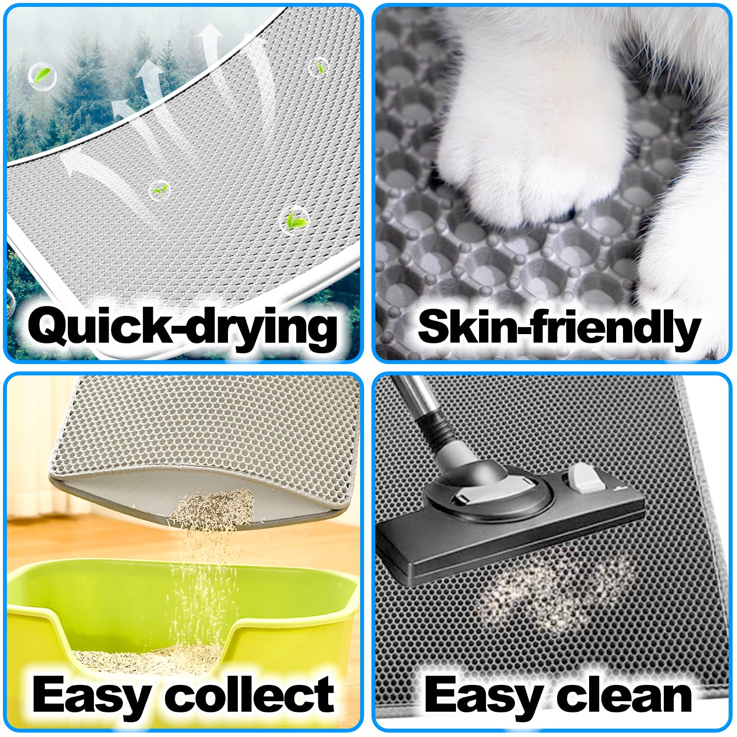 Katzenklo Matte 90X60 CM Doppelte Schichte, Katzenstreu Matte Wasserdicht und Rutschfeste, Waben Design Katzenmatte Katzenklo, Katzenklo Matte Groß xxl EVA Material Schwarz