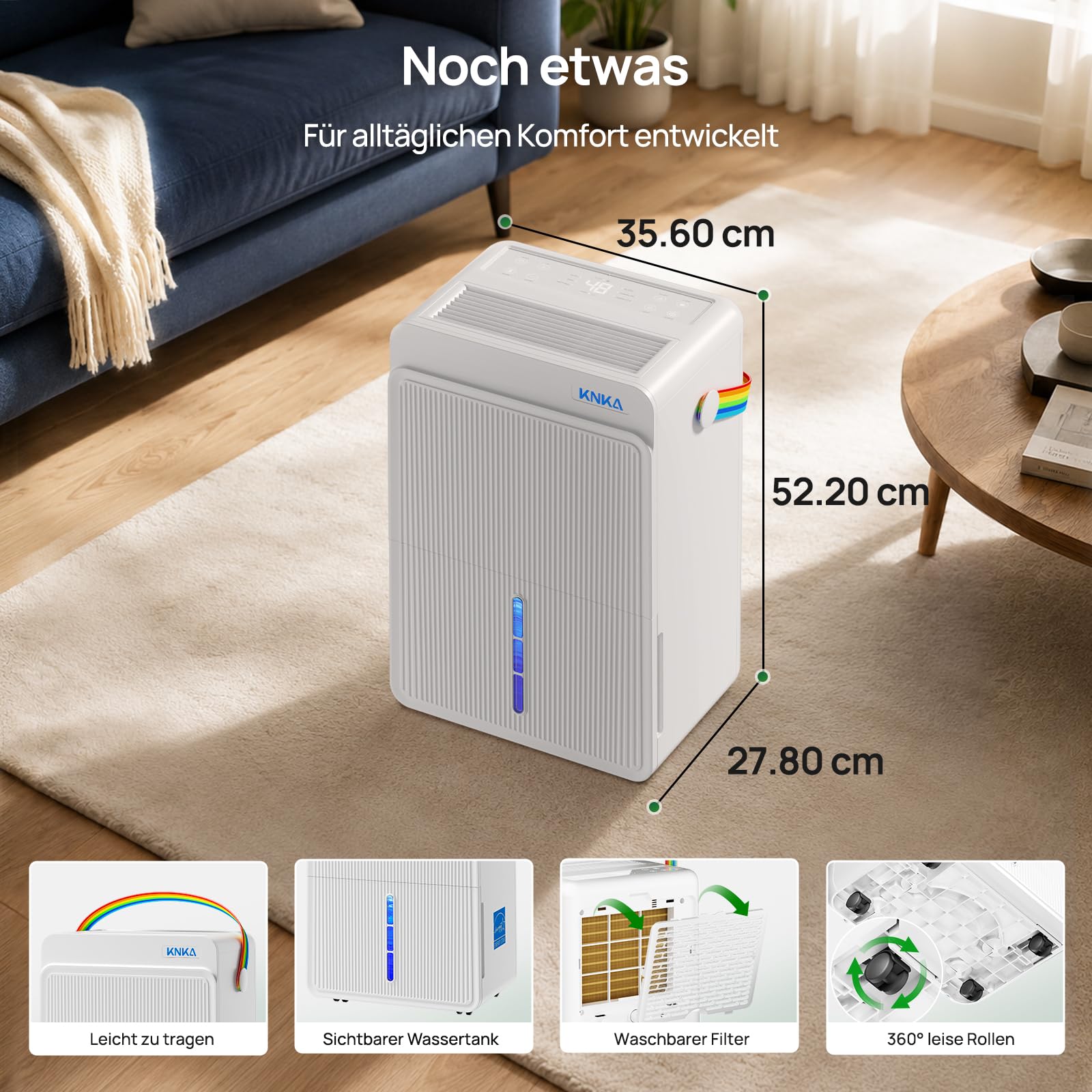 KNKA Luftentfeuchter 25L/Tag Luftentfeuchter Elektrisch Drei Betriebsmodi | Entfeuchter Elektrisch Mit 4,0L Wassertank, leistungsstarker und leiser Entfeuchtung, für Bereiche bis 125 m³ (50 m²). Weiß.