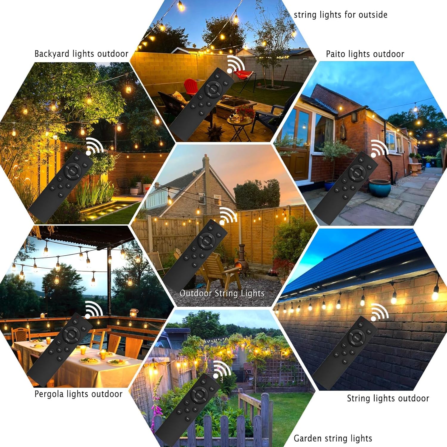 100FT Outdoor String Lights Remote Control Patio Lights Waterproof Commercial Grade, 30+2 Replaceable Dimmable Edison Bulbs, Black 1Pack, Linkable, Hooks and Zip Ties Included