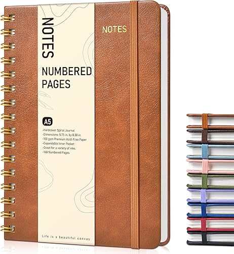 Miniatura 18 de Cuaderno de espiral A5, encuadernado, tapa dura, unisex, papel de 3.53 oz/m², rayas universitarias, para diario, escribir y tomar notas, 5.75 x 8.38