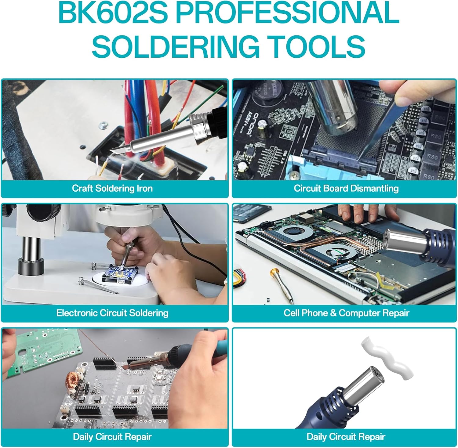 BK602S 2 in1 Soldering Iron Hot Air Rework Station,Digital Soldering Welding Iron Kit for Electronic DIY Circuit Work, Rapid Heat up Solder Station,Auto Sleep,ºC/ºF Conversion