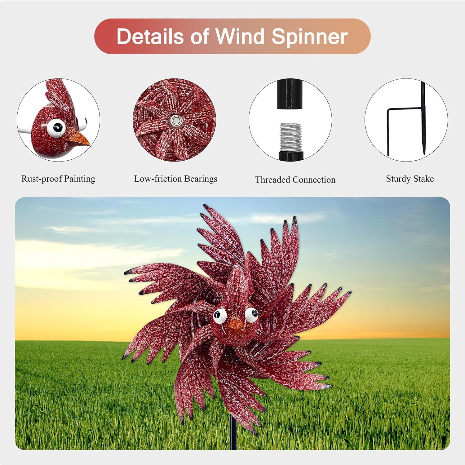 Wind Spinner Outdoor Metal Bird Decor Wind Spinner for Yard Lawn & Garden Decoration, 42 Inch