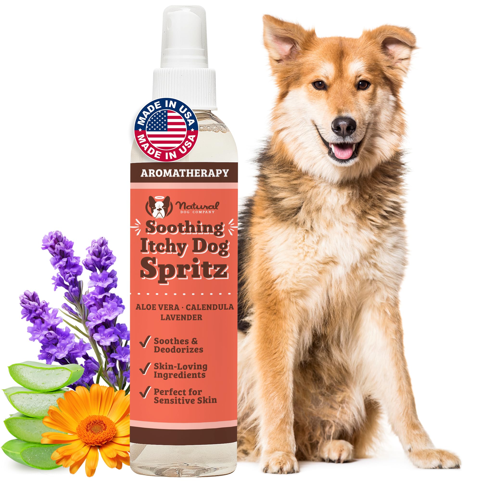 Itchy Dog Spritz 8 oz – Hypoallergenic Deodorizing Spray with Aloe, Lavender & Calendula – Soothes Itchy Skin, Refreshes Coat Between Baths – Free from Parabens, Sulfate & Alcohol