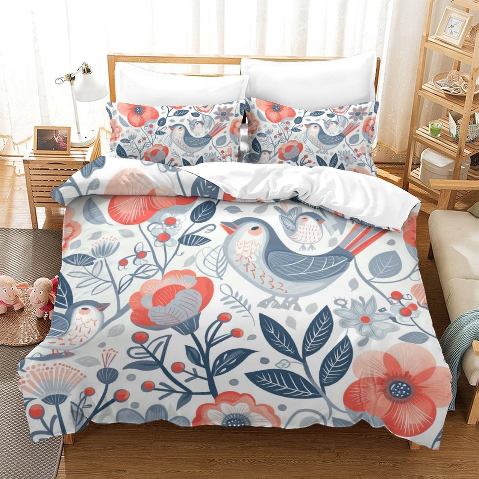Parure de lit fleurs 3D housse de couette microfibre 220x240cm anti-plis pour lit d'enfant