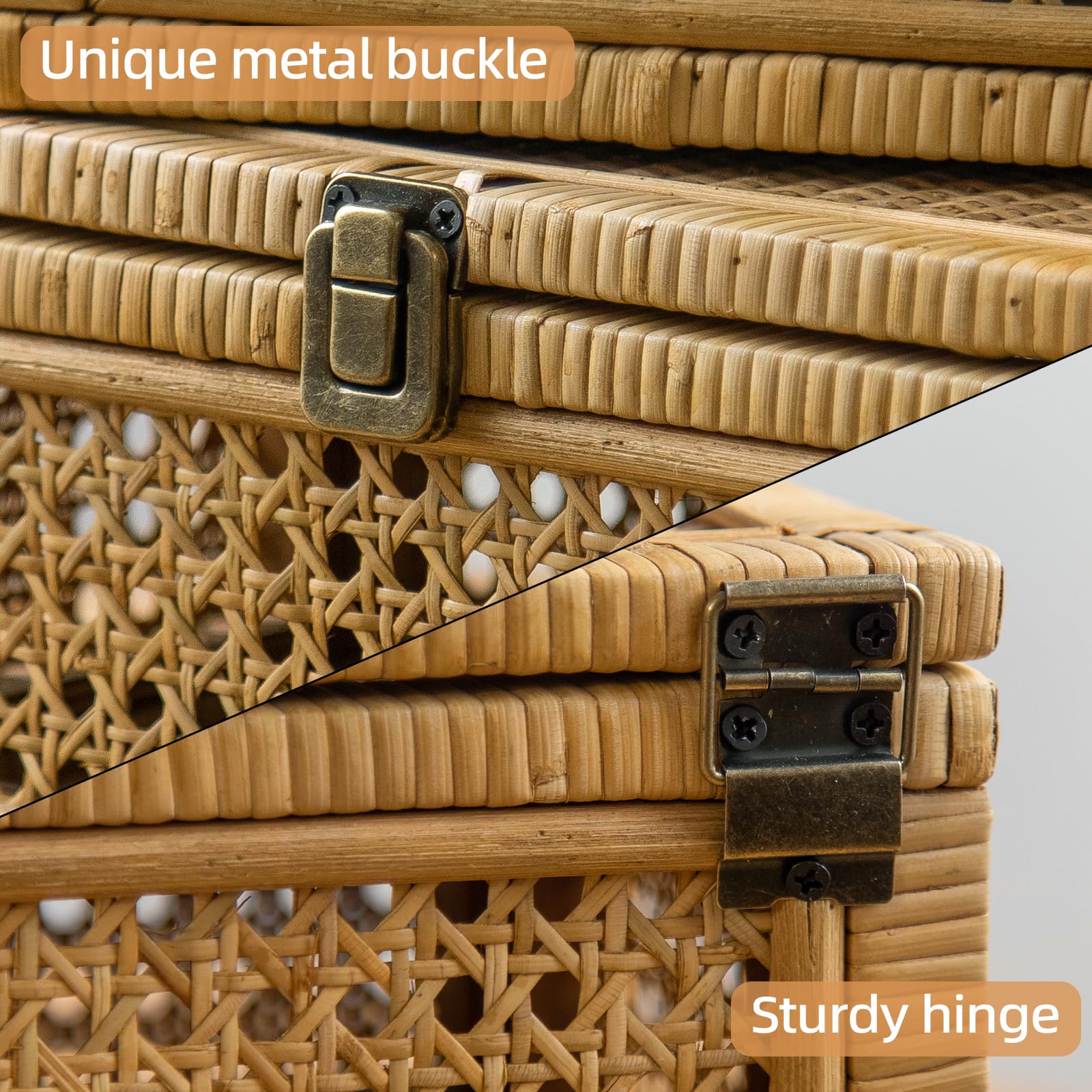 Set Di 2 Scatole In Rattan Telaio Naturale In Mogano Con Cinghie In Pelle Coperchi Fatti A Mano Irbid 81198036