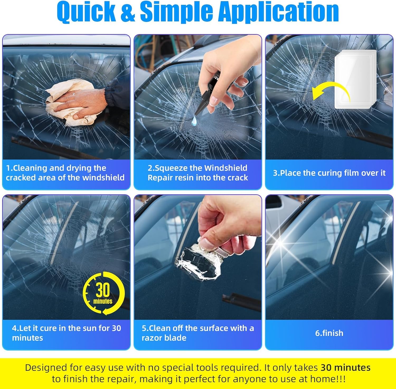 Windshield Repair Kit for Chips and Cracks: 8 PCS Windshield Crack Repair Kit - Glass Repair Kit Windshield Chip Repair Kit to Fix Chips, Cracks, Bulls-Eye,Star-Shape Cack