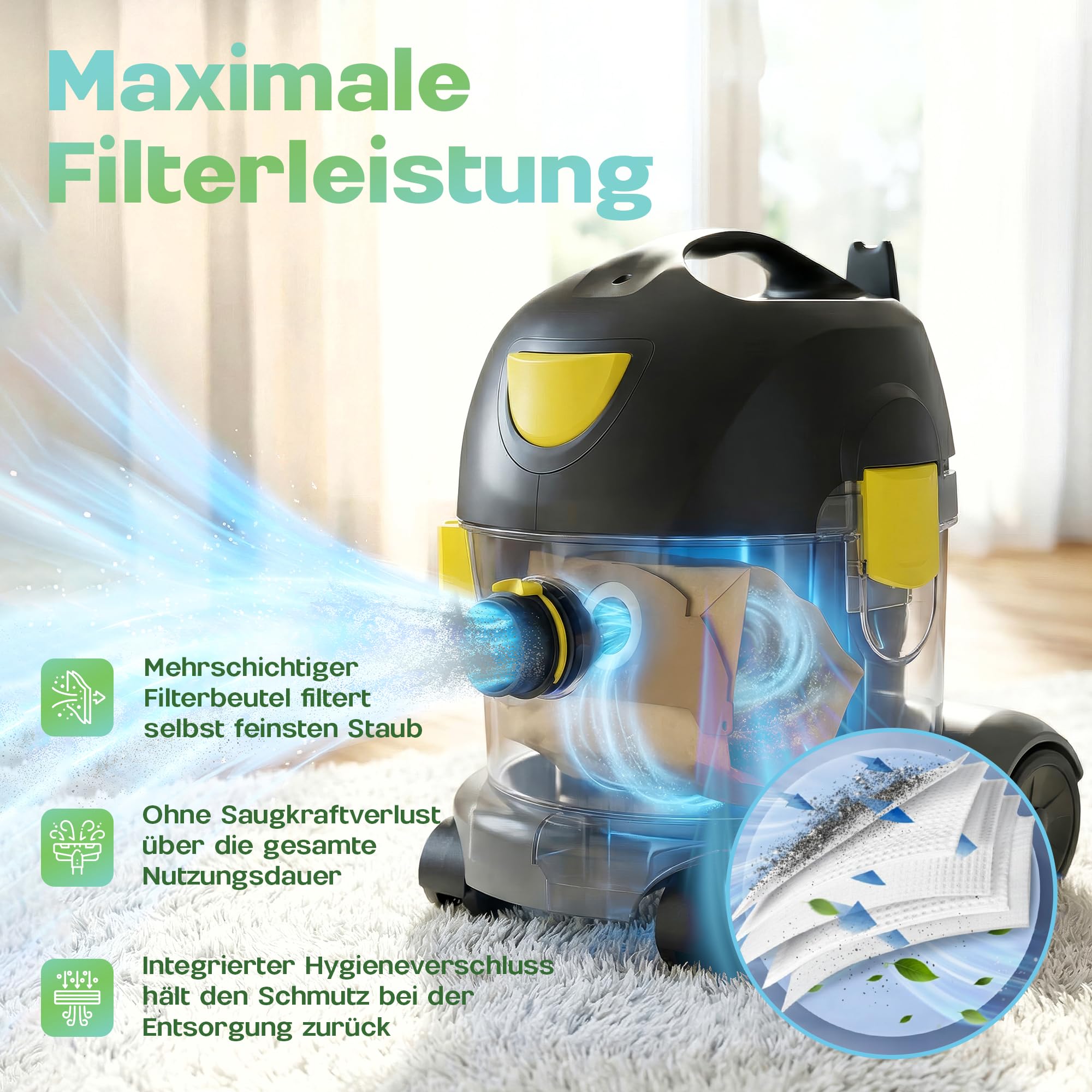 20 sacchetti per aspirapolvere adatti per aspirapolvere Kärcher KFI 222, 6.904-322.0, serie Kärcher WD2, MV2, A2000, A2004, A2054, A2074, tessuto non tessuto