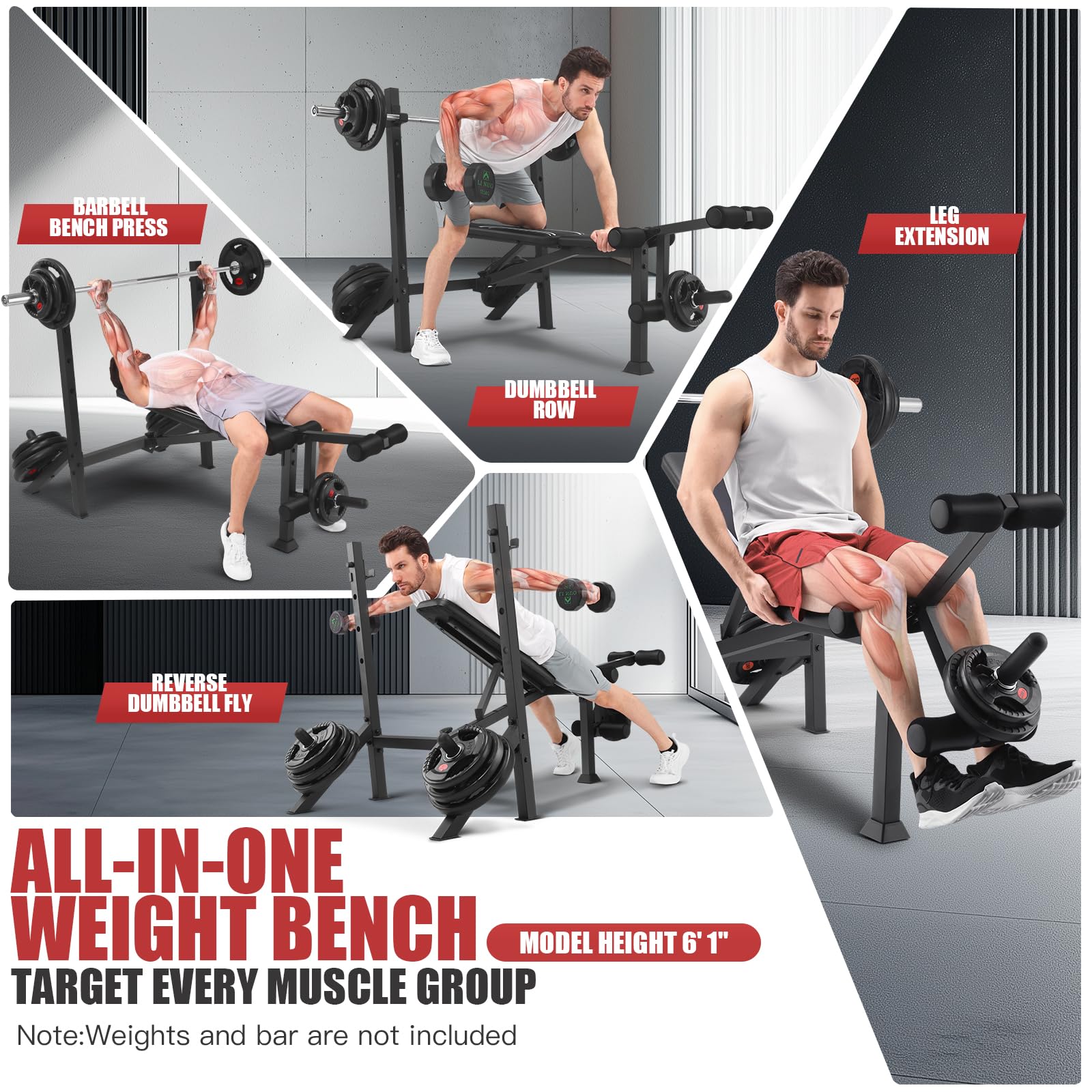 900LBS Weight Bench Set with Squat Rack, Adjustable Bench Press Set with Leg Extension and Leg Curl, Flat Incline Decline Workout Bench for Home Gym Full Body Strength Training