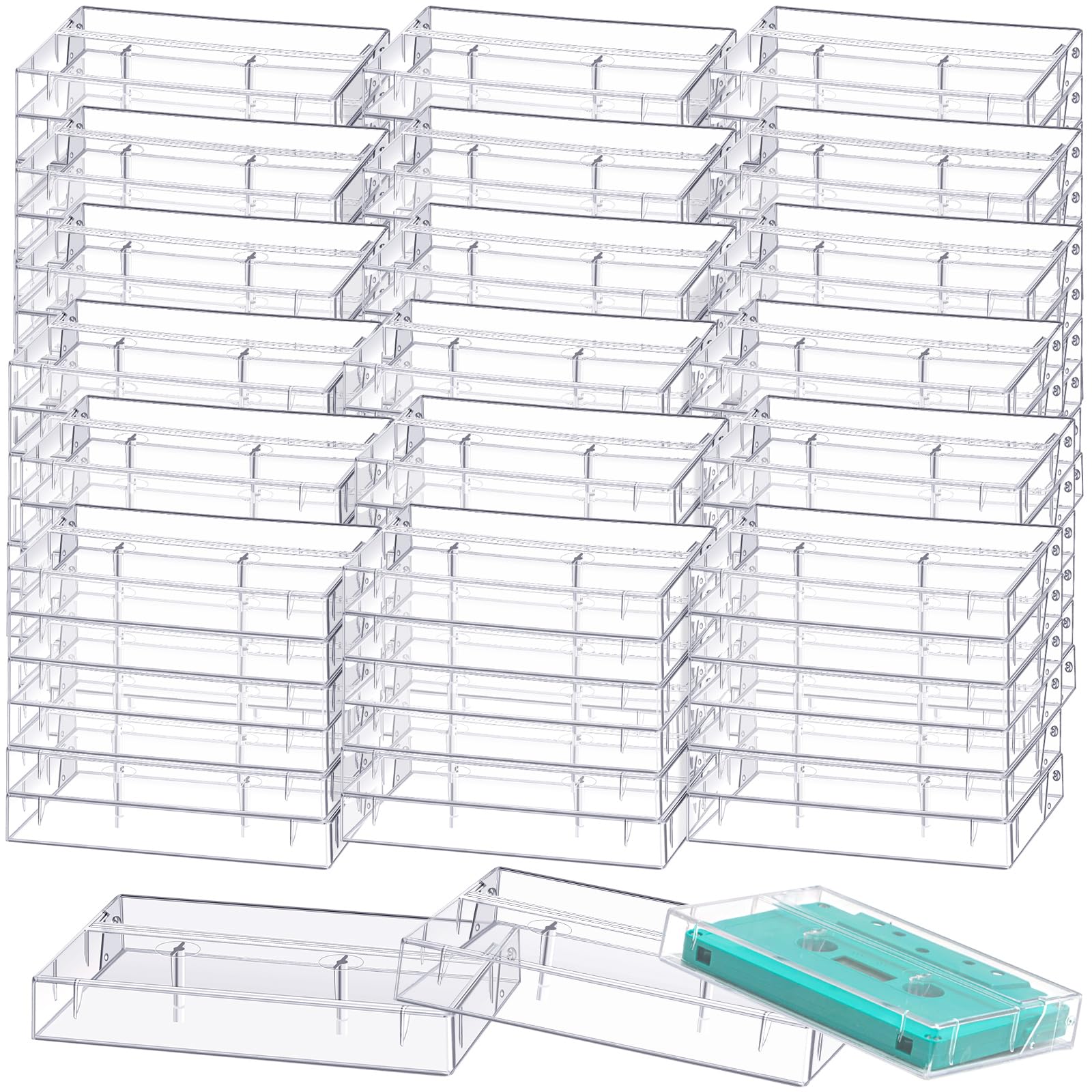 Wenqik 200 Pcs Clear Cassette Tape Case Audio Plastic Blank Storage Case