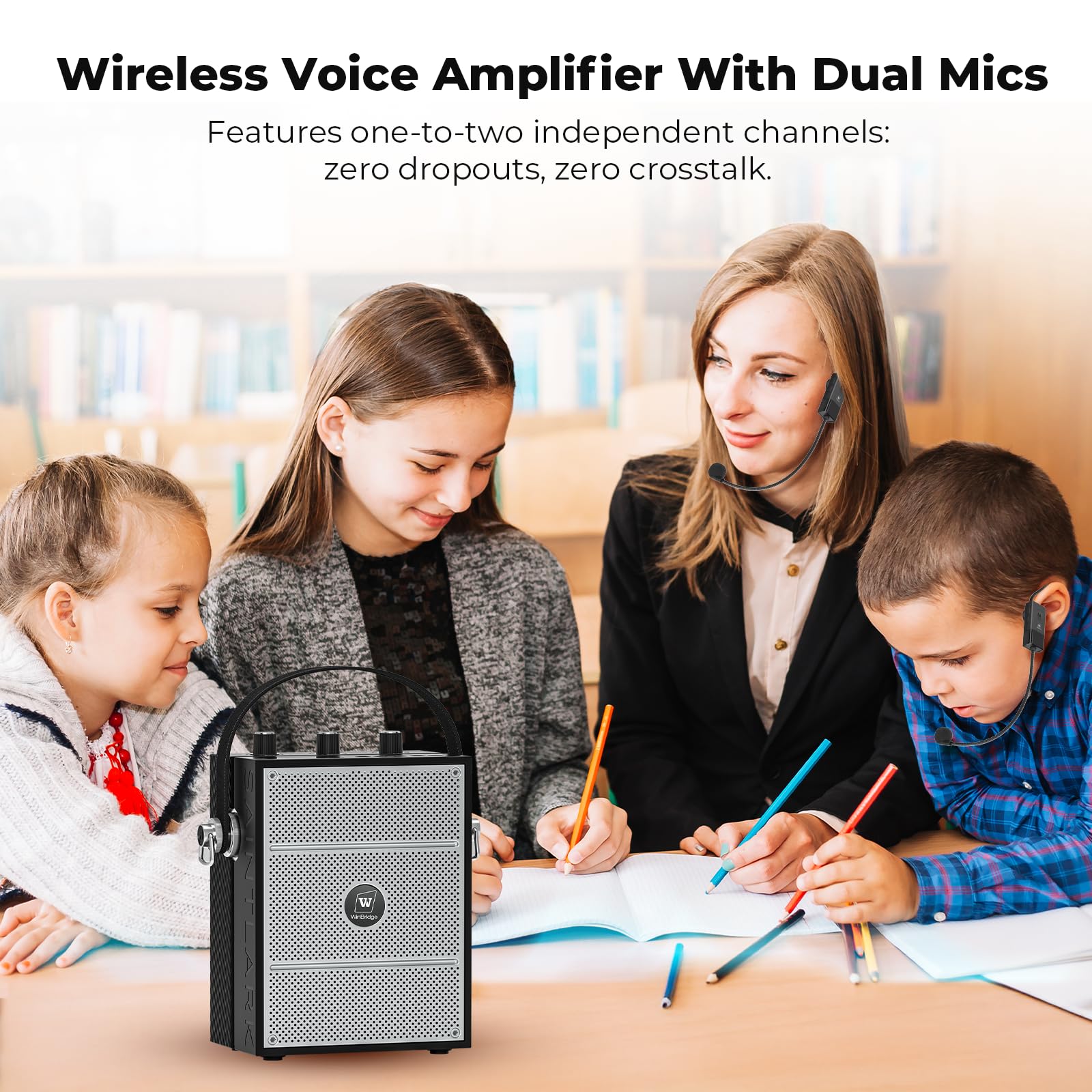 50 W Sprachverstärker mit 2 Headset-Mikrofonen, Mikrofon mit Lautsprecher, tragbares Soundsystem mit Mikrofon, Bluetooth-Lautsprecher, Megafon für Lehrer, Klassenzimmer, Outdoor