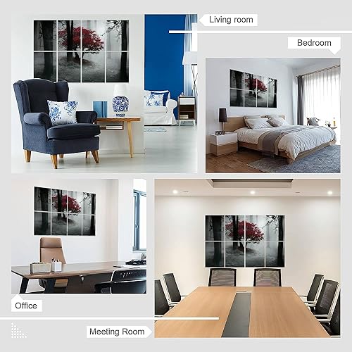 Miniatura 6 de Paneles acústicos artísticos, paneles acústicos insonorizados de bosque de árboles rojos con panel autoadhesivo decorativo absorbente de sonido,