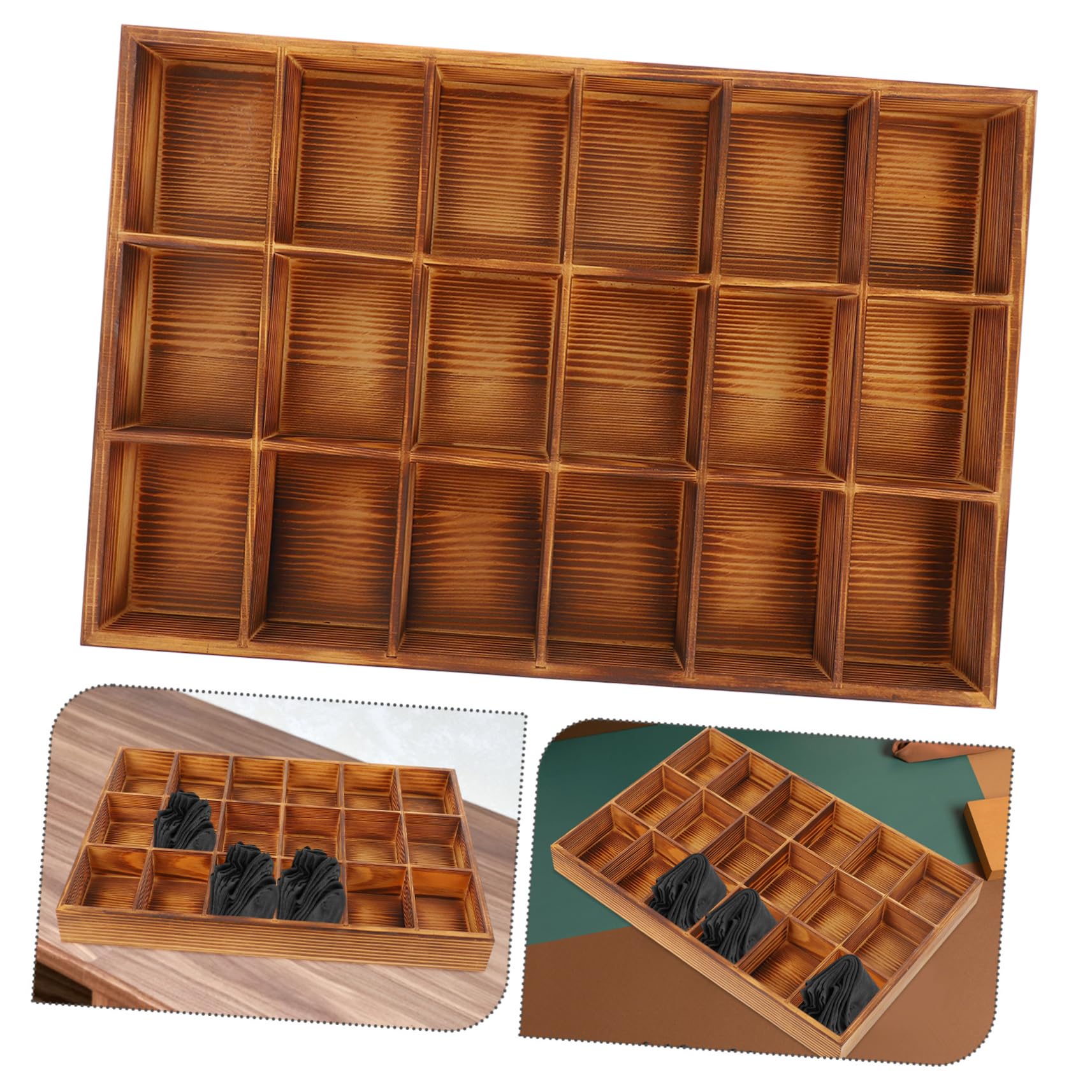 IMIKEYA Caja Organizadora De Madera 18 Compartimentos, Separador De Cajones Para Calcetines y Ropa Interior, Acabado Madera Natural, Organizador Funcional Para Armario y Hogar, 1 Unidad
