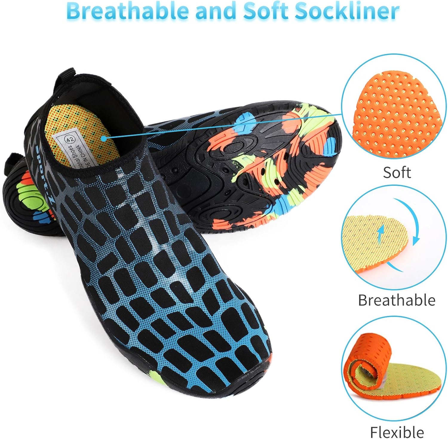 HEETA Water Sports Shoes for Women Men Quick Dry Aqua Socks Swim Barefoot Shoes for Beach Pool Surf Swim Yoga Blue_F 45#