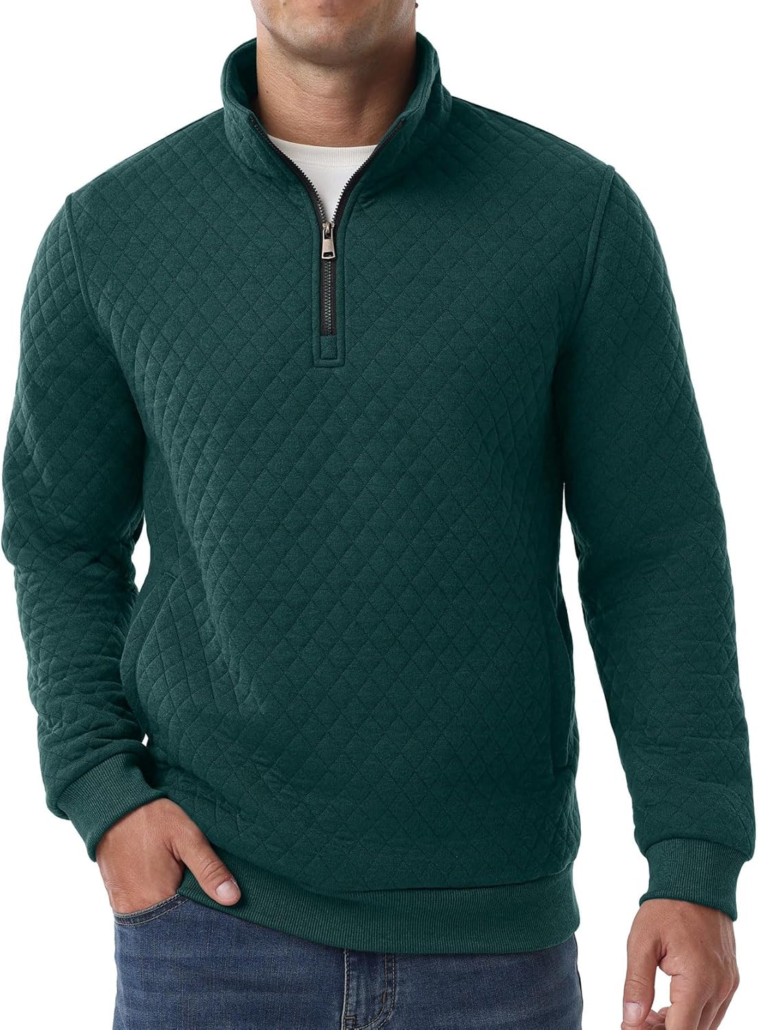 Sailwind Mens Quarter Zip Sweatshirt Long Sleeve Quilted Pullover Casual Mock Neck Polo Sweater - Image 5