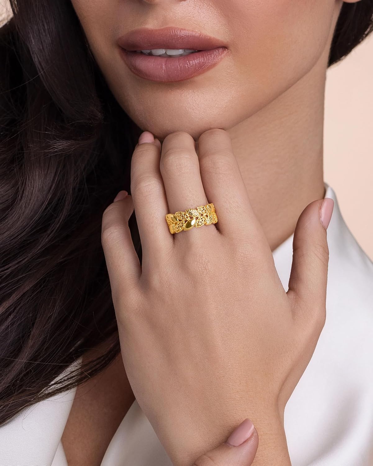 Gold Large Chunky Dainty Shell FULLY ADJUSTABLE Open Ring for Women by SNGIA, Summer Beach Handmade Adjustable Seashell Ring, Minimalist Stackable Ocean Themed Wedding Date Birthday Gift, Bold Exaggerated Irregular Wavy Trendy Ribbed Jewelry, Textured Patterned Fashion Accessories, Vintage Hammered Thick Circular Nickle Free - Image 4